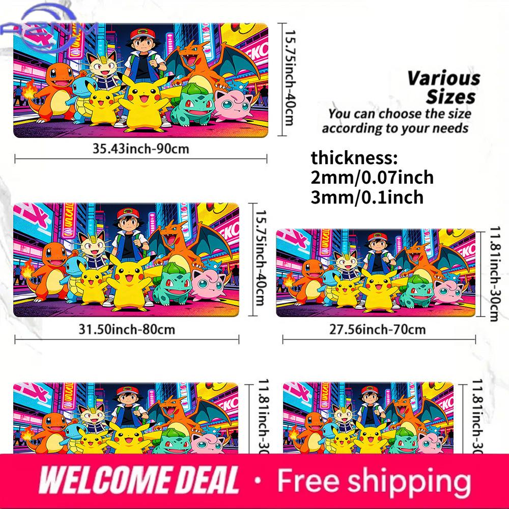 Pokemon Ash Neon City Team Gaming Desk Mat NonSlip Washable Mouse Pad 30x80x0.2cm