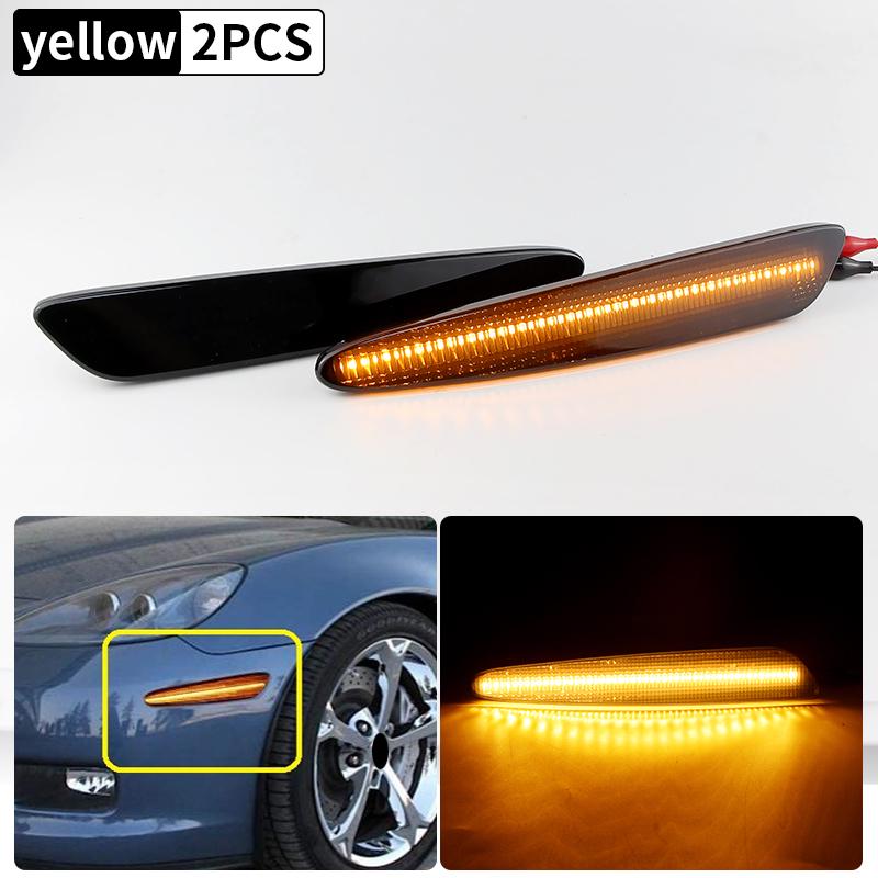 

2pcs LED Side Marker Lights Turn Signal Lights Front Yellow Rear Red Lamps For Chevrolet Corvette C6 2005-2013 Car Accessories