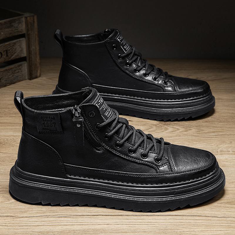 Autumn Men's Shoes New High-top Martin Boots Men's Trend Versatile Non-slip Wear-resistant Work Shoes Casual Leather Shoes Tooling Shoes