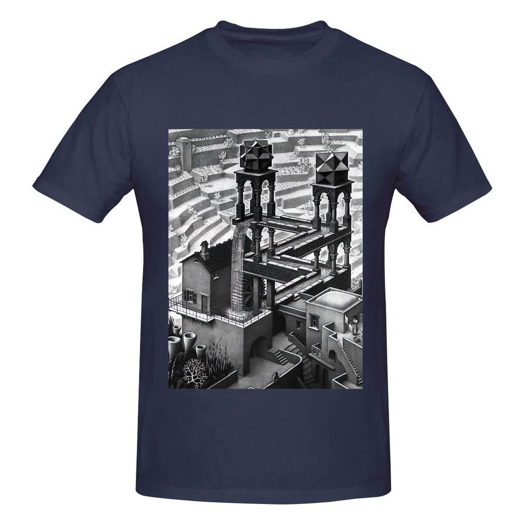 Waterfall By M C Escher American Retro Tshirt Urban Commuting Fashion Sense Basic Tee