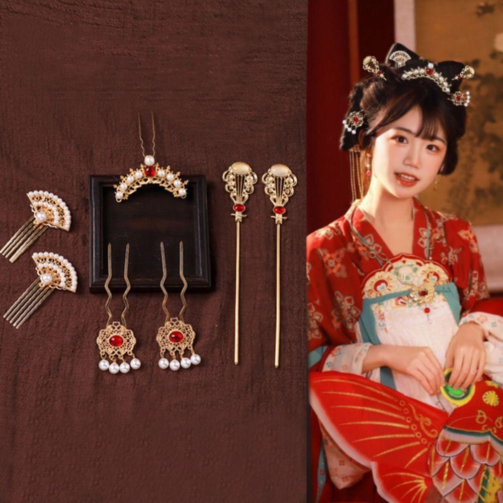 1 Set Chinese Style Tang Dynasty Hairpin Classical Flower Hair Comb Ancient Hair Stick Jewelry