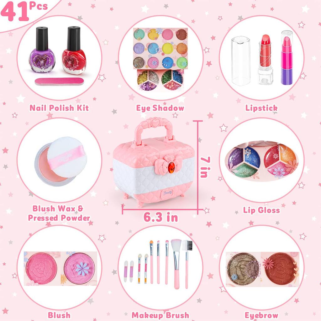 Make-up Spielzeug-Set für Mädchen, Waschbares Make-up-Set Spielzeug mit echtem Kosmetik-Koffer für kleine Mädchen, Rollenspiel Make-up Beauty-Set B Kinder
