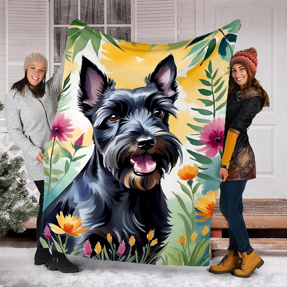 1pc Floral Dog Print Outdoor Soft Polyester Flannel Throw Blanket Versatile for All Seasons , Soft , Cozy , Warm All Season Quilted Throw ,