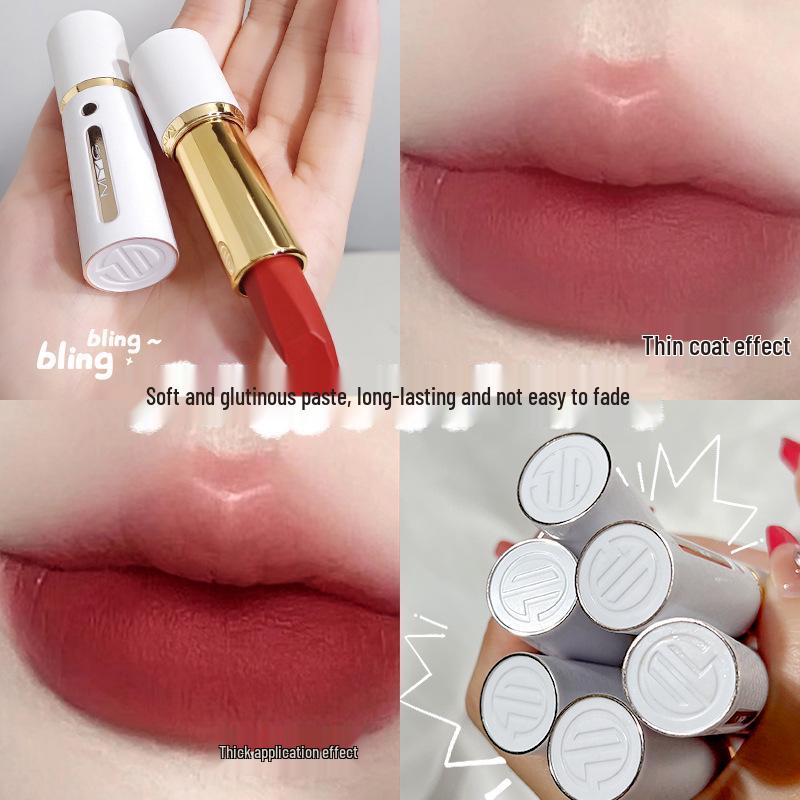 MYG Glamour Hall Waterproof Matte Lipstick: Long-Lasting, Non-Stick, Moisturizing, Sweat-Proof, Enhances Complexion - Little White Tube