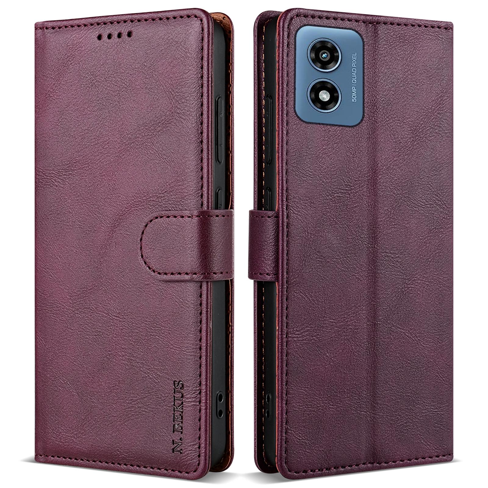 

Для Motorola Moto G Play (2024) 4G Чохол Шкіряний Чохол для Телефону Однотонний Wine Red