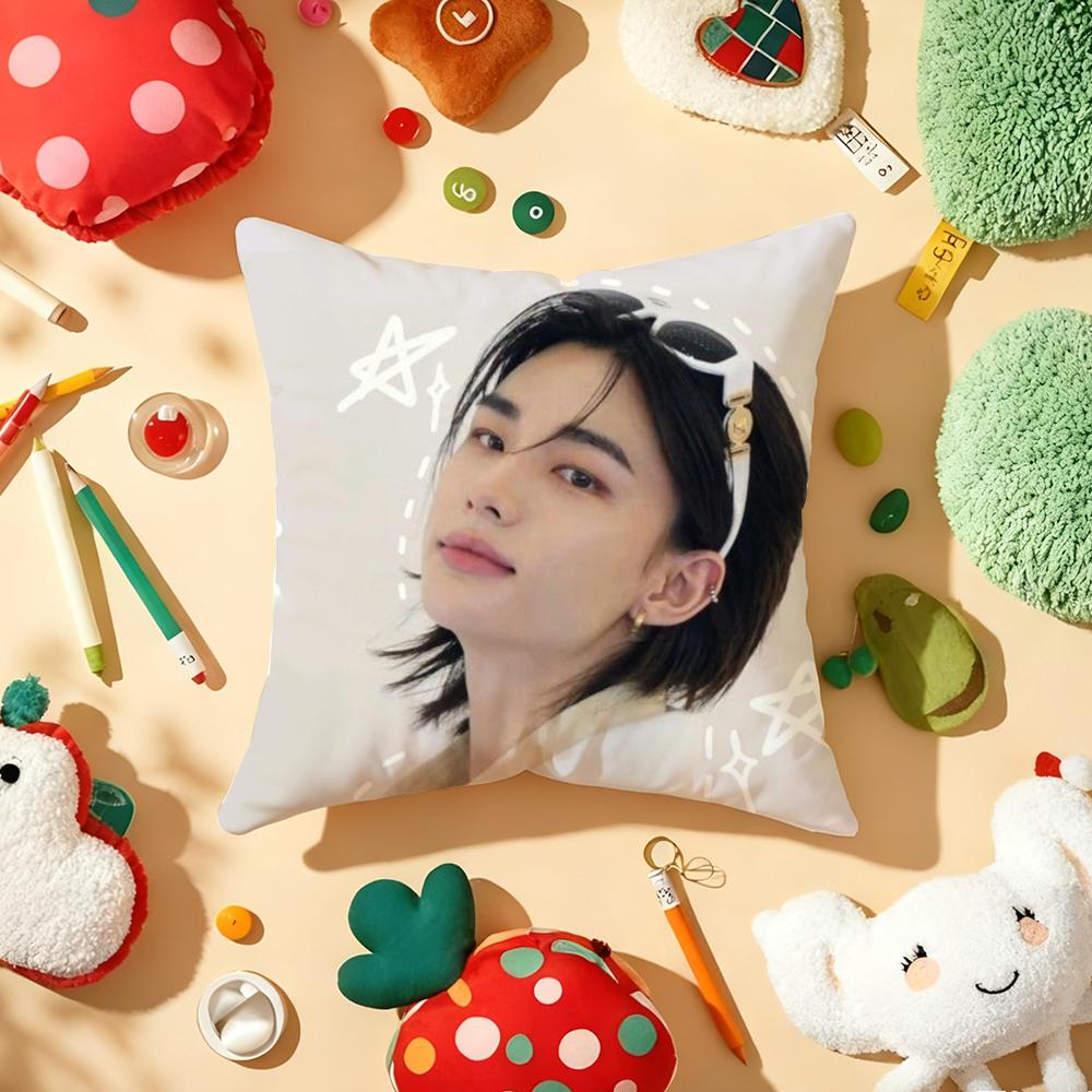 Star H-Hwang Hyunjin Pillow Case Plush Fabric Soft Double-Sided Printed Sofa Warm Winter Home Gift Cushion Cover