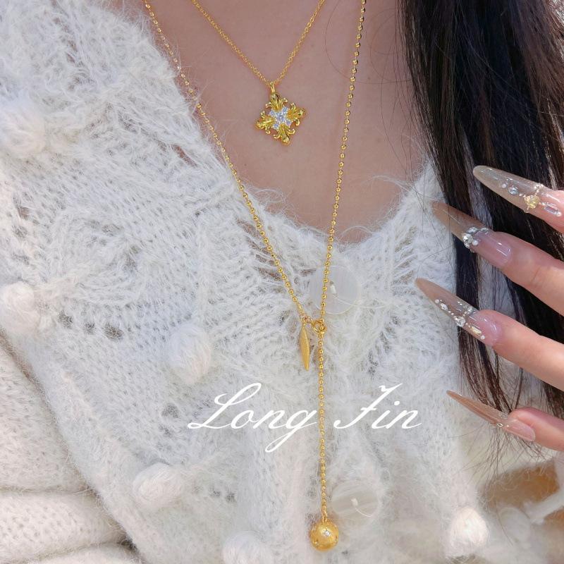 20 Gold Brushed Ball Necklace, High-End Fine Flash Autumn And Winter Sweater Chain, Women'S Niche Light Luxury