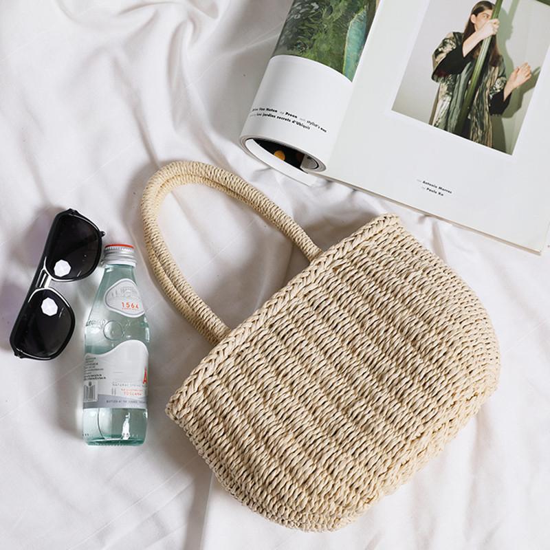 Simple Design Straw Handbags For Women Handmade Bohemian Style Beach Bag Summer Fashion Pack Bucket Bag Purse Totes