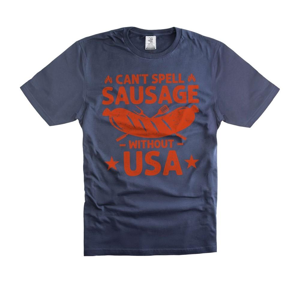 Mens Funny USA Sausage Shirt 4th of July Shirt Grilling Sausage Wiener Shirt Unisex T-Shirt XL