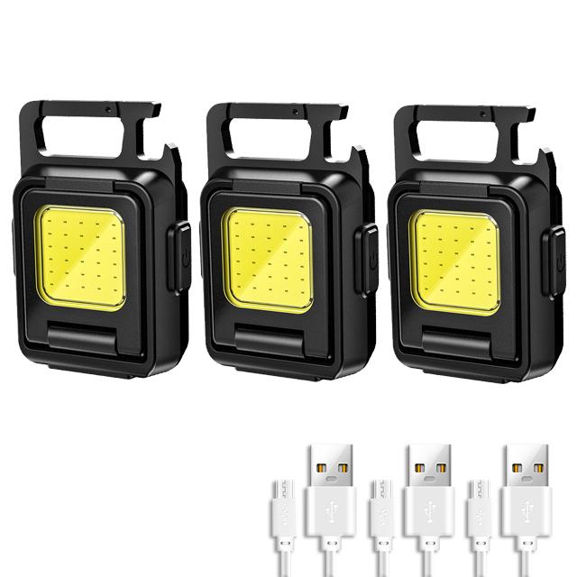 Mini LED Flashlight Keychain Light Double COB Lights USB Rechargeable Work Lights Fishing Lanterna with Magnet Built-in Battery