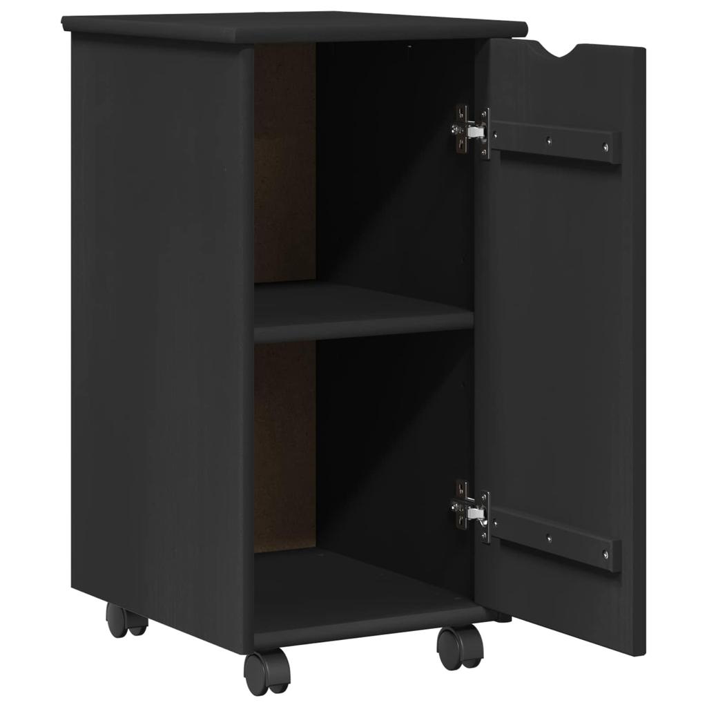 Mobile Storage Cabinet In Black 34 X 39 X 65.5 Cm Solid Pine Wood
