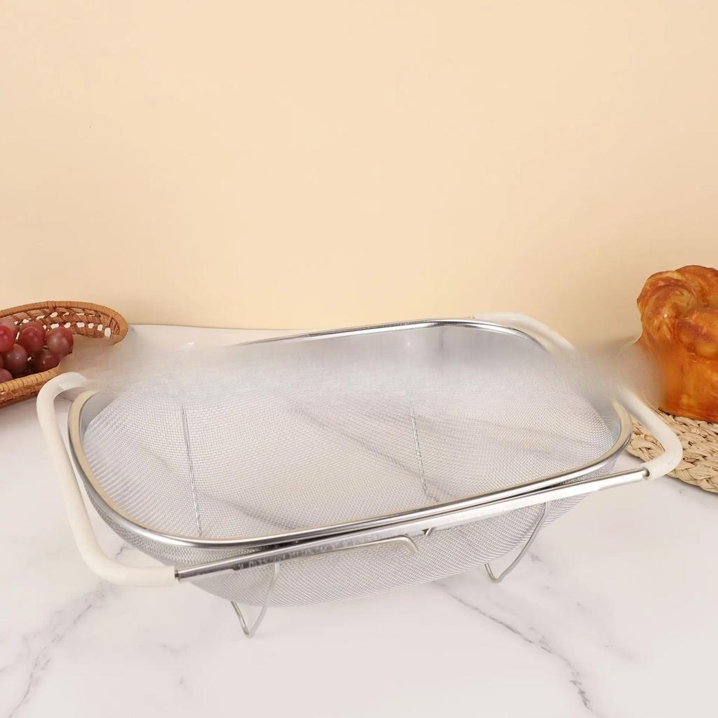 1pc Adjustable Stainless Steel Sink Colander - Multifunctional Vegetable and Fruit Washing Basket with Drain Rack Strainer