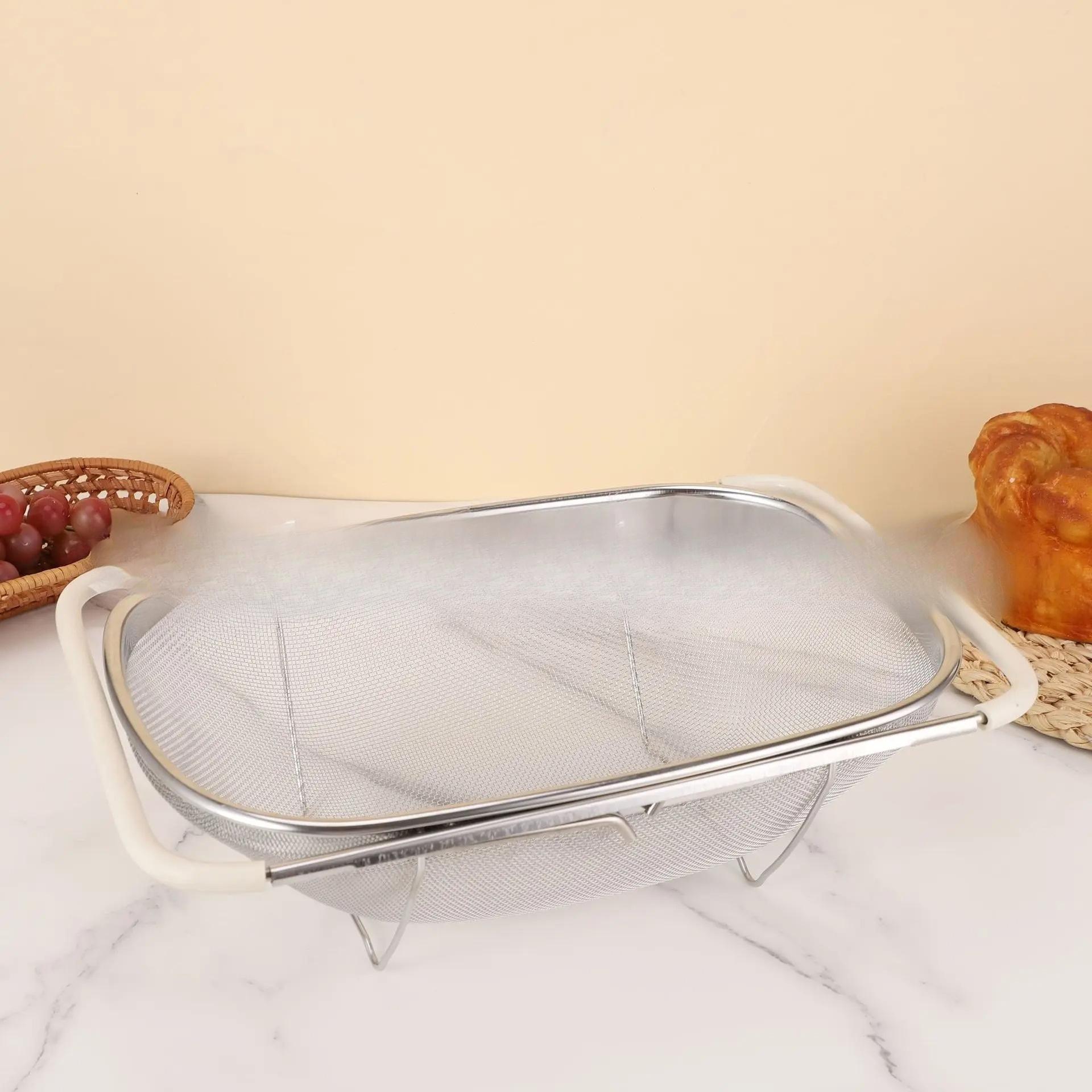 

1pc Adjustable Stainless Steel Sink Colander - Multifunctional Vegetable and Fruit Washing Basket with Drain Rack Strainer