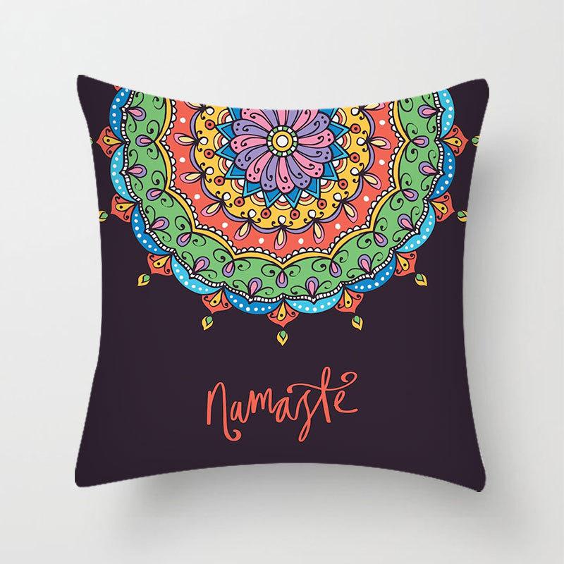 Household Stitching Colorful Mandala Printed Pillow Cover Bedroom Sofa Cushion Peach Leather Velvet Cushion Cover