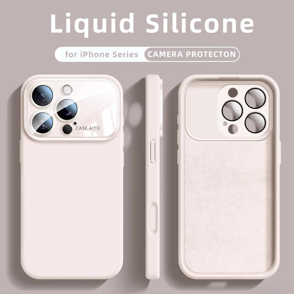 Original Liquid Silicone Phone Case For iPhone 17 16 15 14 13 Pro Max 17Pro Air Glass Large Window Camera Protection Soft Cover
