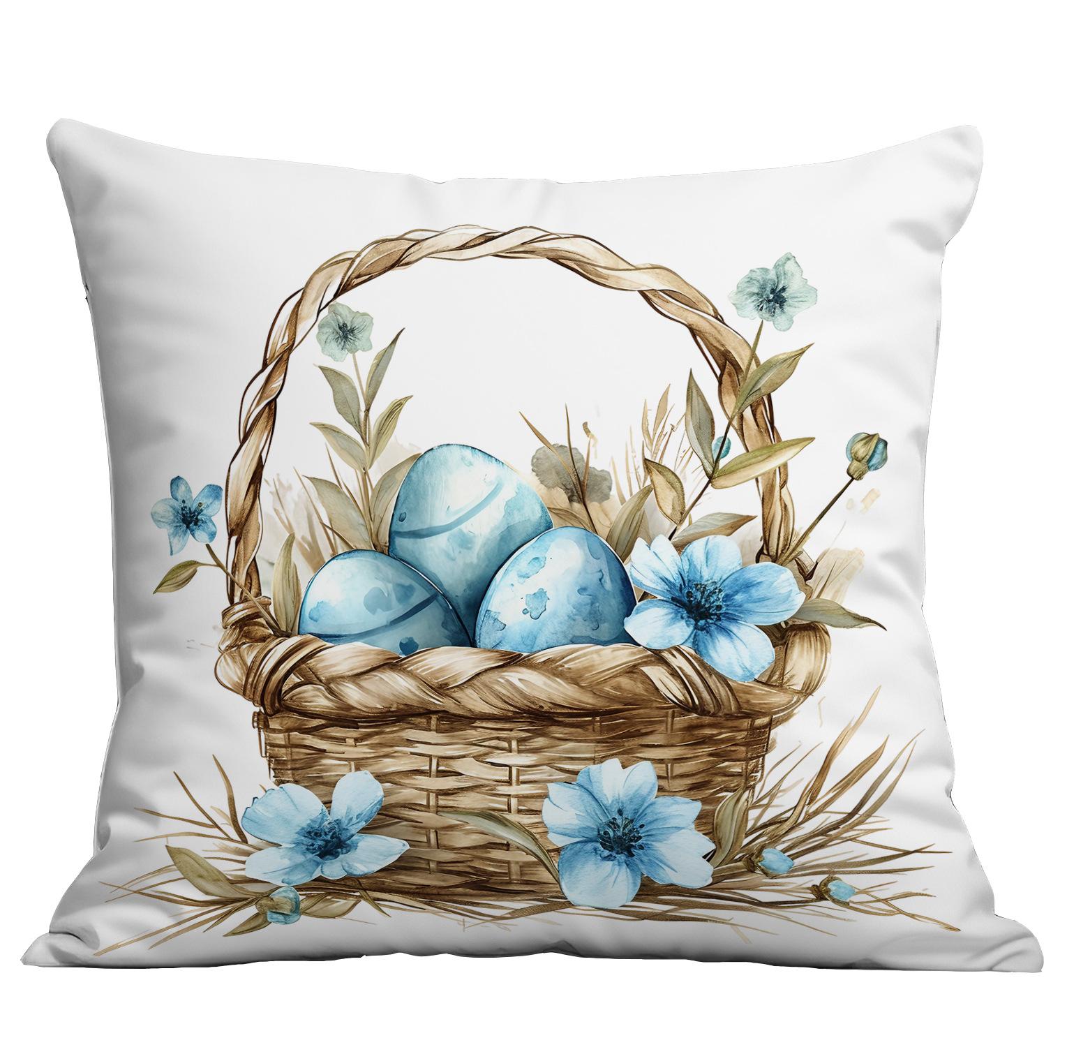 

Новая пасхальная наволочка Кролик Пасхальное яйцо Светло-голубой Цветок Наволочка для подушки Домашнее праздничное украшение 45 * 45Cm