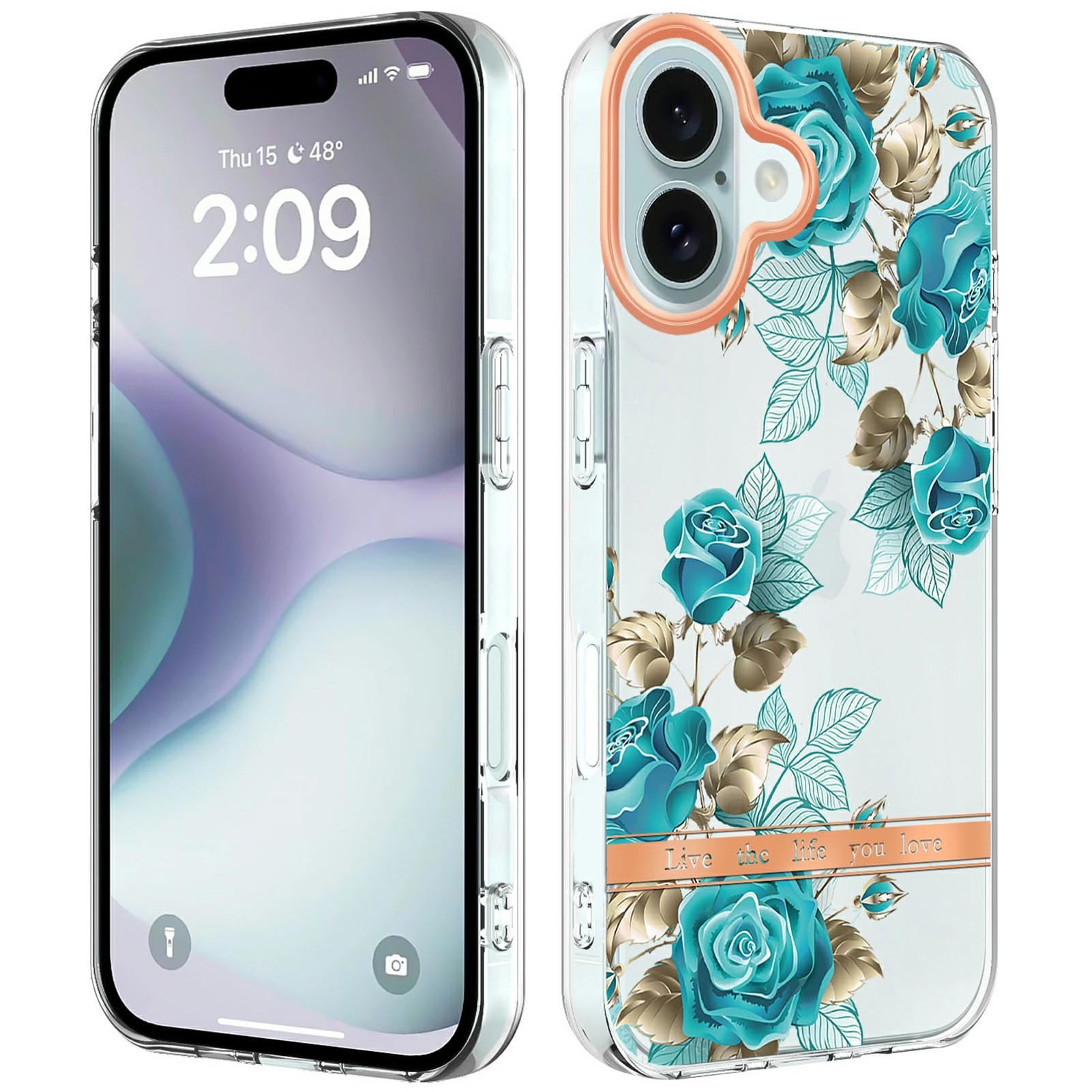 For iPhone 16 Case IMD IML Flower Pattern Electroplated TPU Back Cover C