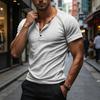 Men Casual Three Button Short Sleeve Henley Shirt Trim Raglan Crewneck Lightweight Summer Top