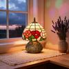 Handcrafted Classic Stained Glass Bedside Lamp Tiffany Style Table Lamp With Sculpted Dragonfly Base Multi Coloured