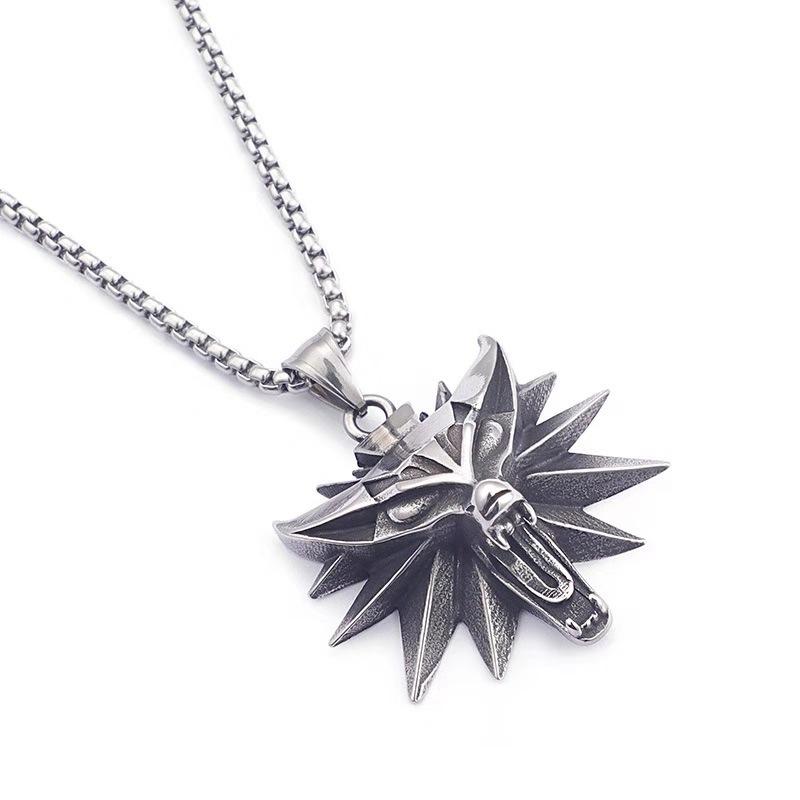 Necklace Wolf Head Geometric Retro Pendant for Men and Women