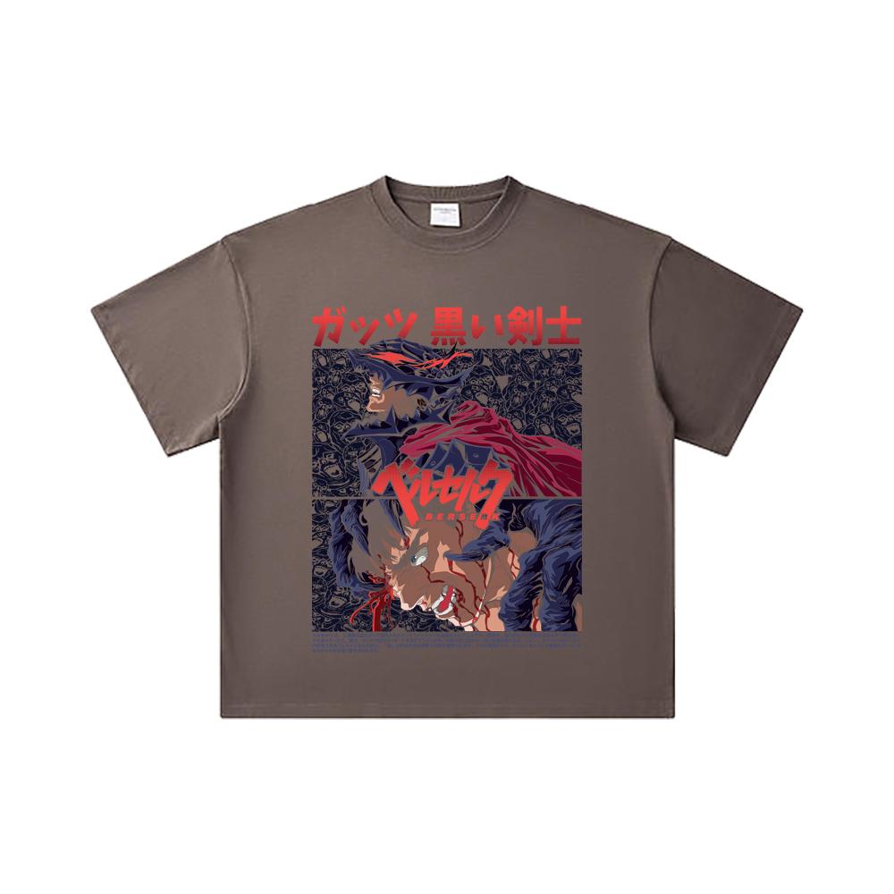 260 GSM Double Yarn 32 Count 100% Cotton Berserk V5 Print Unisex Heavy Cotton T Shirt