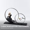 Freestanding Decor Figurine Geometric Metal Ornament with Bird