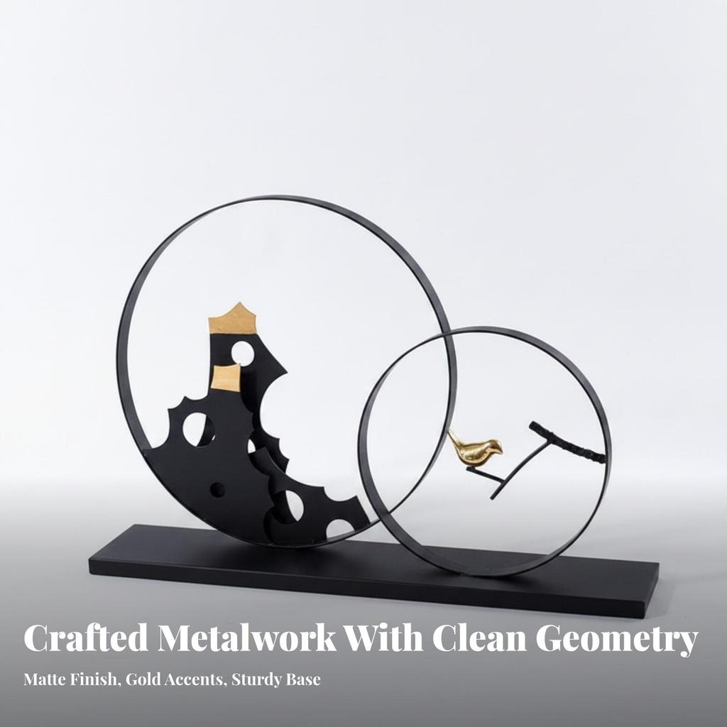 Freestanding Decor Figurine Geometric Metal Ornament with Bird
