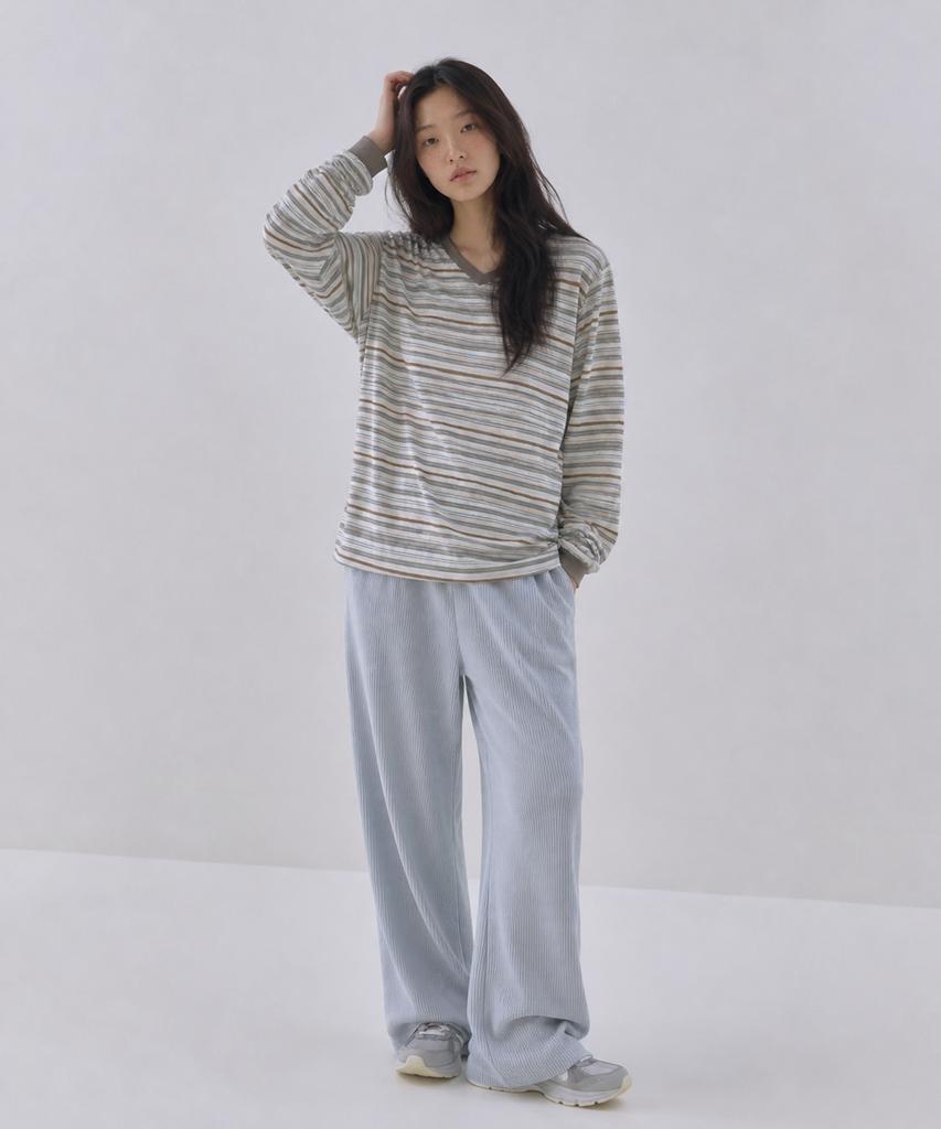 Sayu Mild Stripe V-Neck T-Shirt Mocha