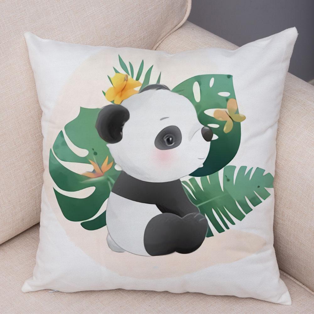 Cartoon Bird and Leaves Pillow Case Decor Cute Animal Lion Cushion Cover for Children Room Sofa Home Plush Pillowcase 45x45cm