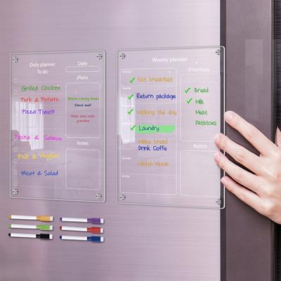 2pcs Clear Acrylic Magnetic Dry Erase Board Weekly Planner & To Do List Board 8.27x11.7in Writing