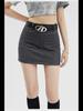 American Retro Gray High-Waist A-Line Skirt for Women - Spring 2024 Slim Fit