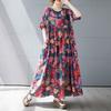Summer New Simple Bohemian Long Dress Fattened and Enlarged Short-sleeved Crew Neck Printed Dress Women's Clothing