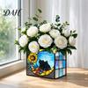 Desktop Pen Holder Stained Glass Style Holder, Unique Acrylic Organizer, 3D Plant Pot Embossed Relief Pattern Planter for Succulents And Office
