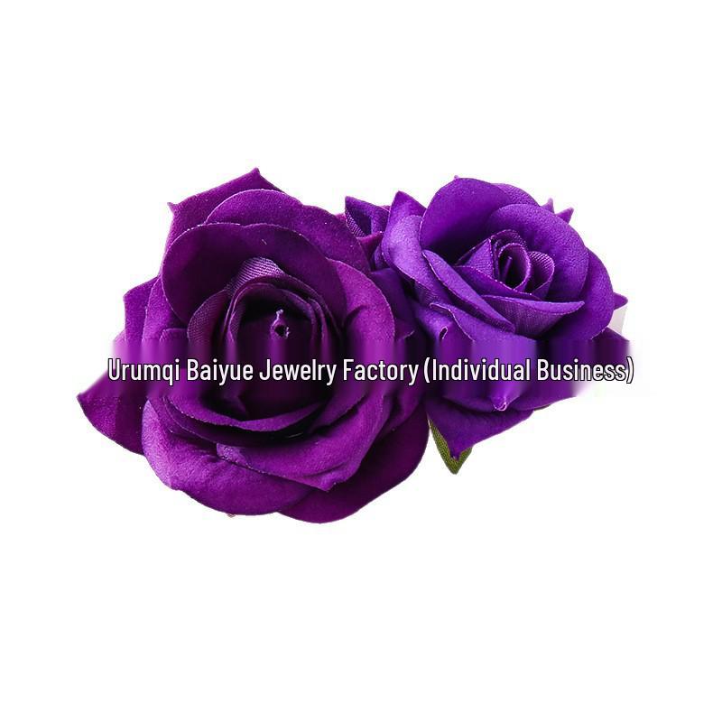 Set of Two Faux Rose Hair Clips - Elegant Hair Flower Accessories, Perfect as Cheongsam Side Clips. Orange Yellow