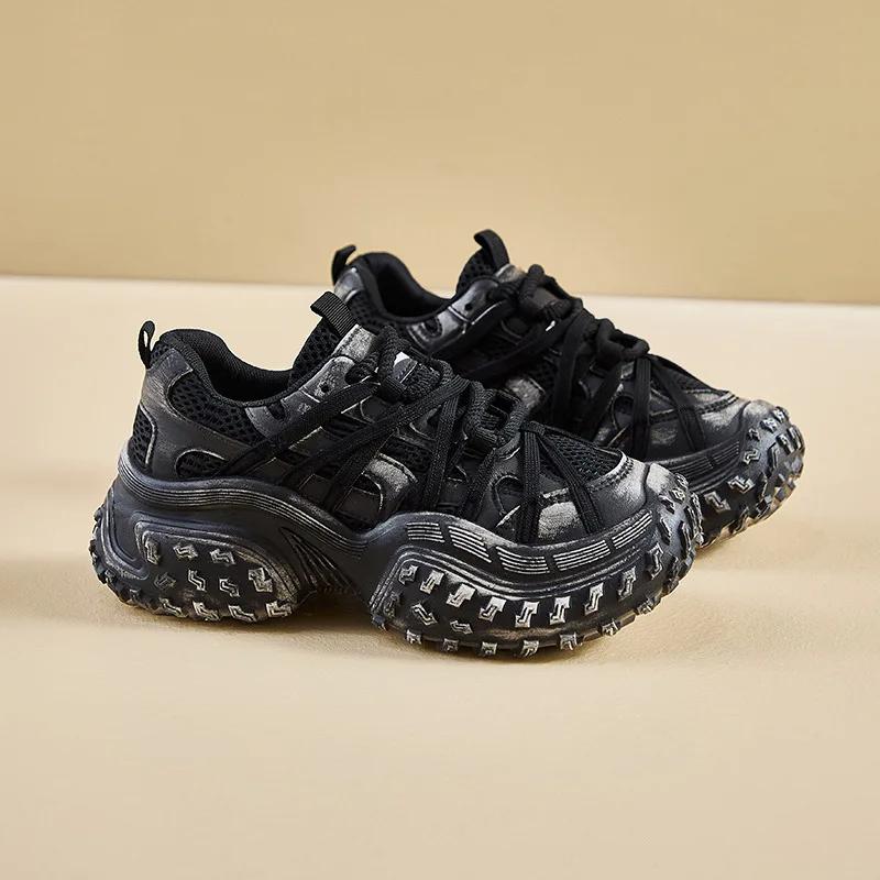 Fashion Spring Platform Sneakers Women's Anti Skid Round Toe Vulcanize Shoes Cross Tie Straps Ladies Breathable Trendy Casual Shoes2025