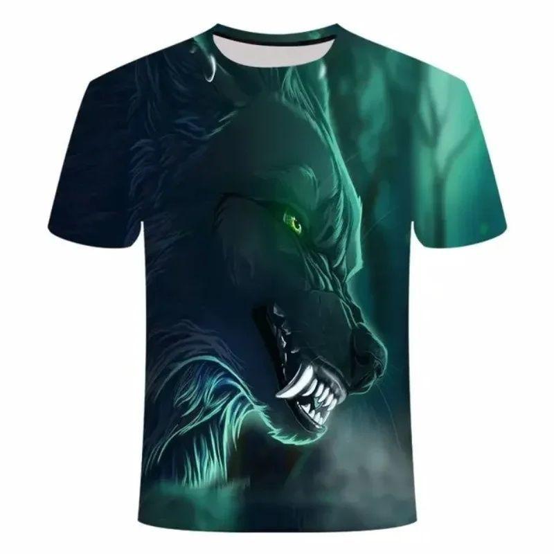 Wolf Men 3D Printed Animal Short-sleeved Tops Casual Street