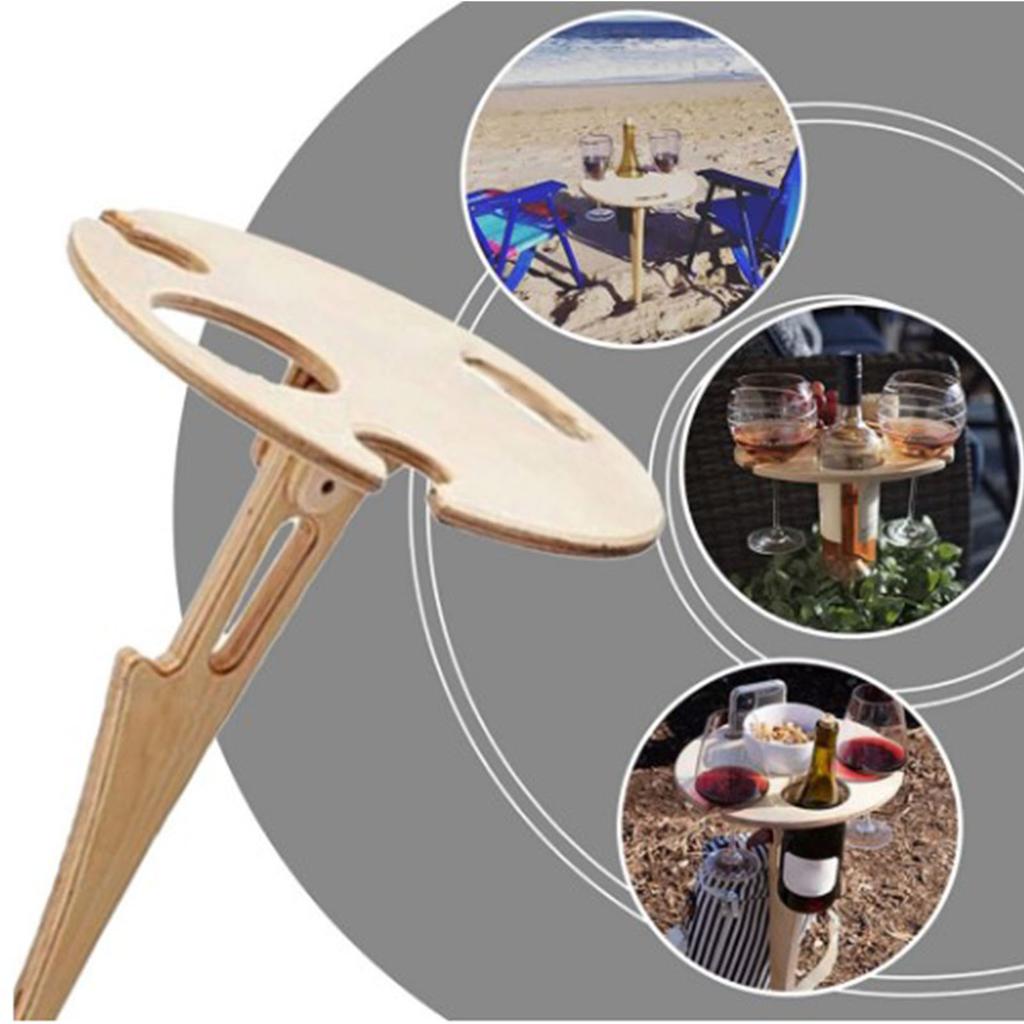 Outdoor Portable Foldable Wine Table Garden Lawn Picnic Wood Wine Rack Round Table