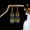 Vintage Ethnic Miao Silver Alloy Teardrop Tassel Earrings