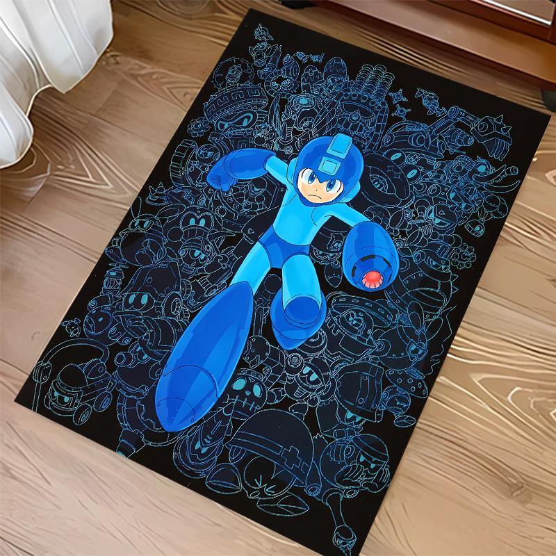 1pc Cartoon Rockman Game Megaman Print Area Rug - Soft, Washable Non-Slip Indoor Mat for Office Chairs, Living Room, Home Office Decorative Rug
