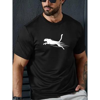 Fashion Leopard Print Men's Comfortable Cotton T-shirt, Pattern T-shirt Men's Summer Wear, Men's Clothing