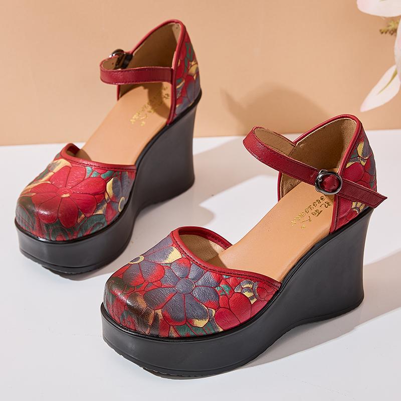 

Модные ретро-сандалии GKTINOO 2025 Лето Новые ремешки с пряжками Закрытый носок Натуральная кожа Удобный толстый каблук Женская обувь на платформе 225