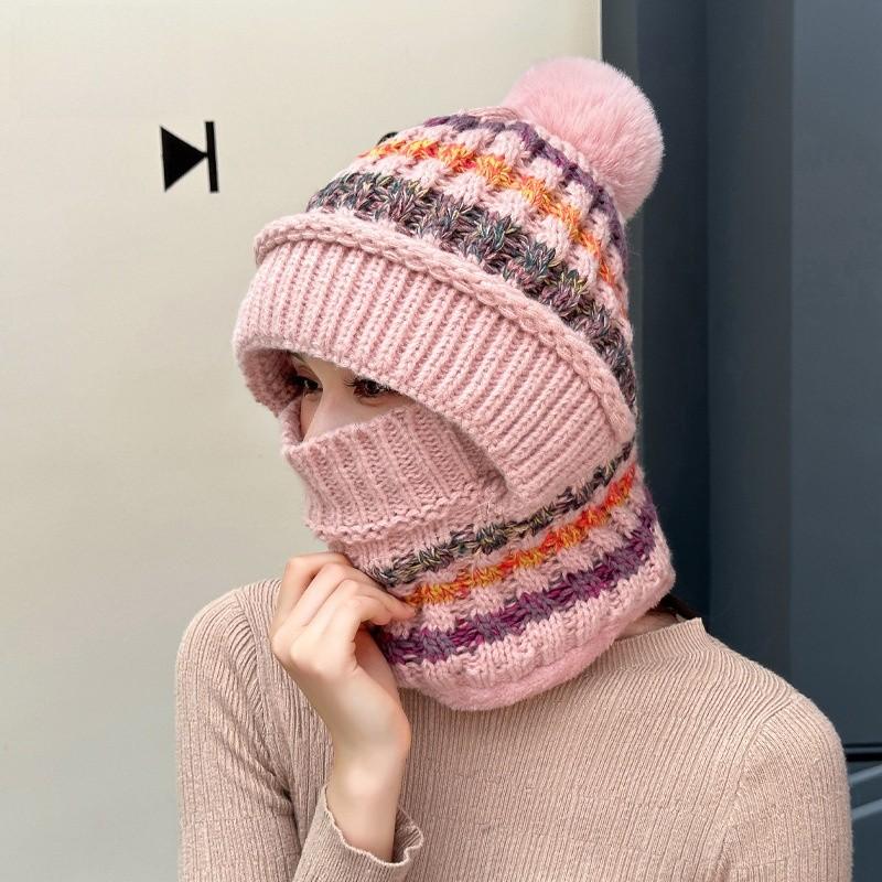 Knitted Winter Hat With Face Mask And Ear Cover For Women And Girls