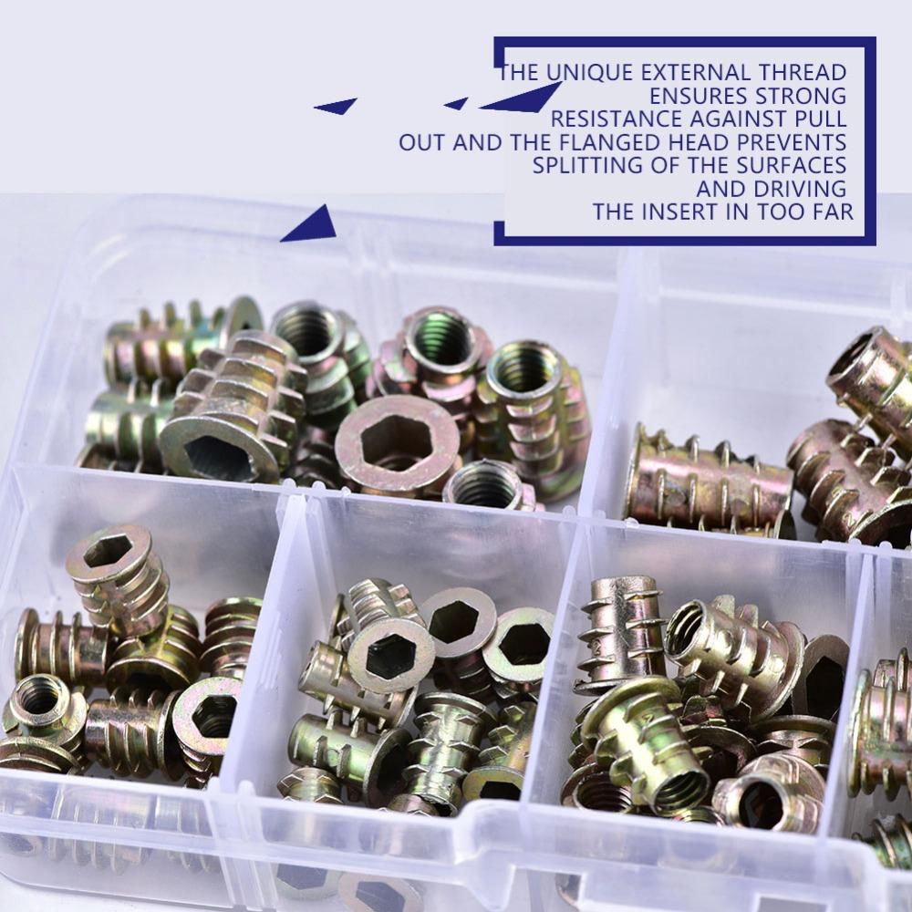 70pcs Hex Socket Threaded Insert Nuts Assortment Kit Screw in Nut Inserts Woodworking