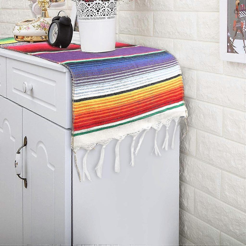 Mexican Style Table Runner, Cotton Weave Washable Dining Runners Decoration 35 X 213cm (4-d-w)
