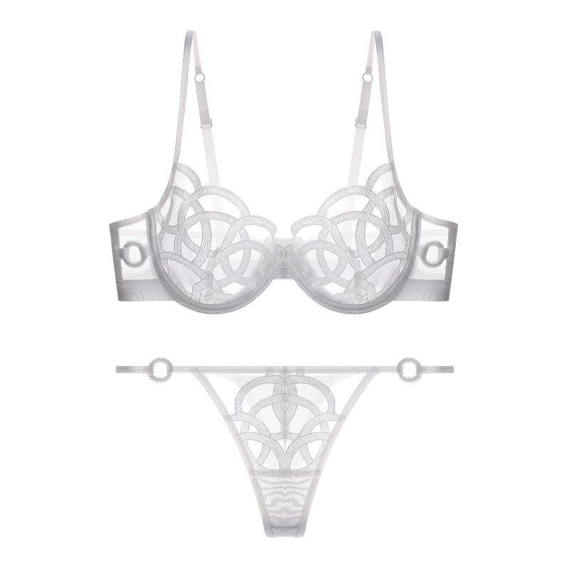 New French sexy underwear women's big breasts show small gathering bra ultra-thin breathable mesh embroidered bra