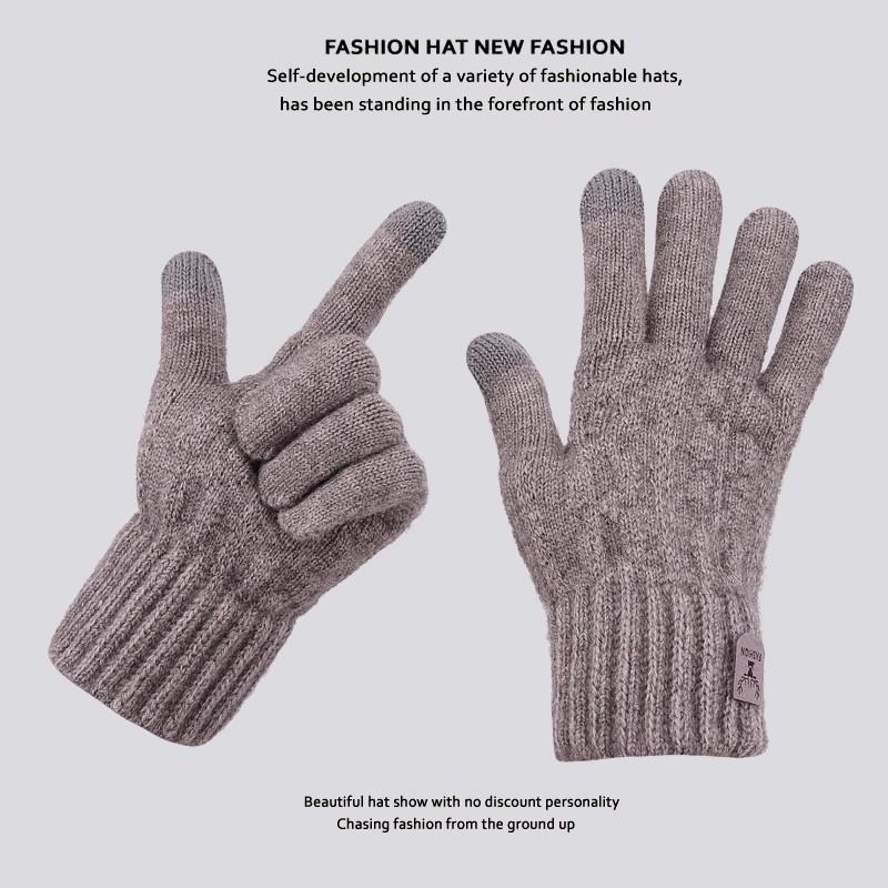 Men Thermal Gloves Winter Touchscreen Fleece Lined Thick Cold Proof Warm Wool Knitted Gloves