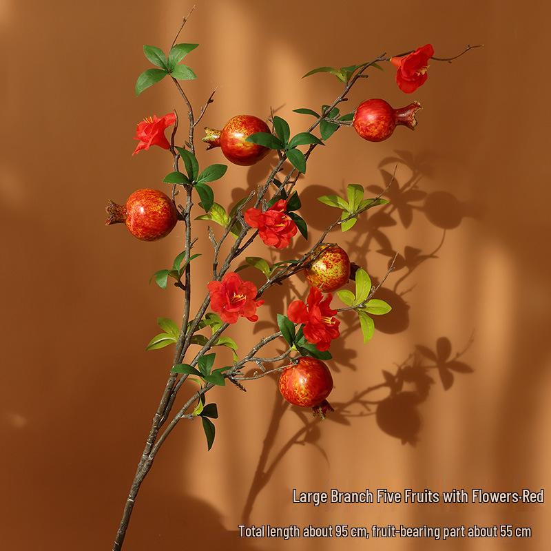 Persimmon and Pomegranate Faux Flower Arrangement for Living Room or Foyer