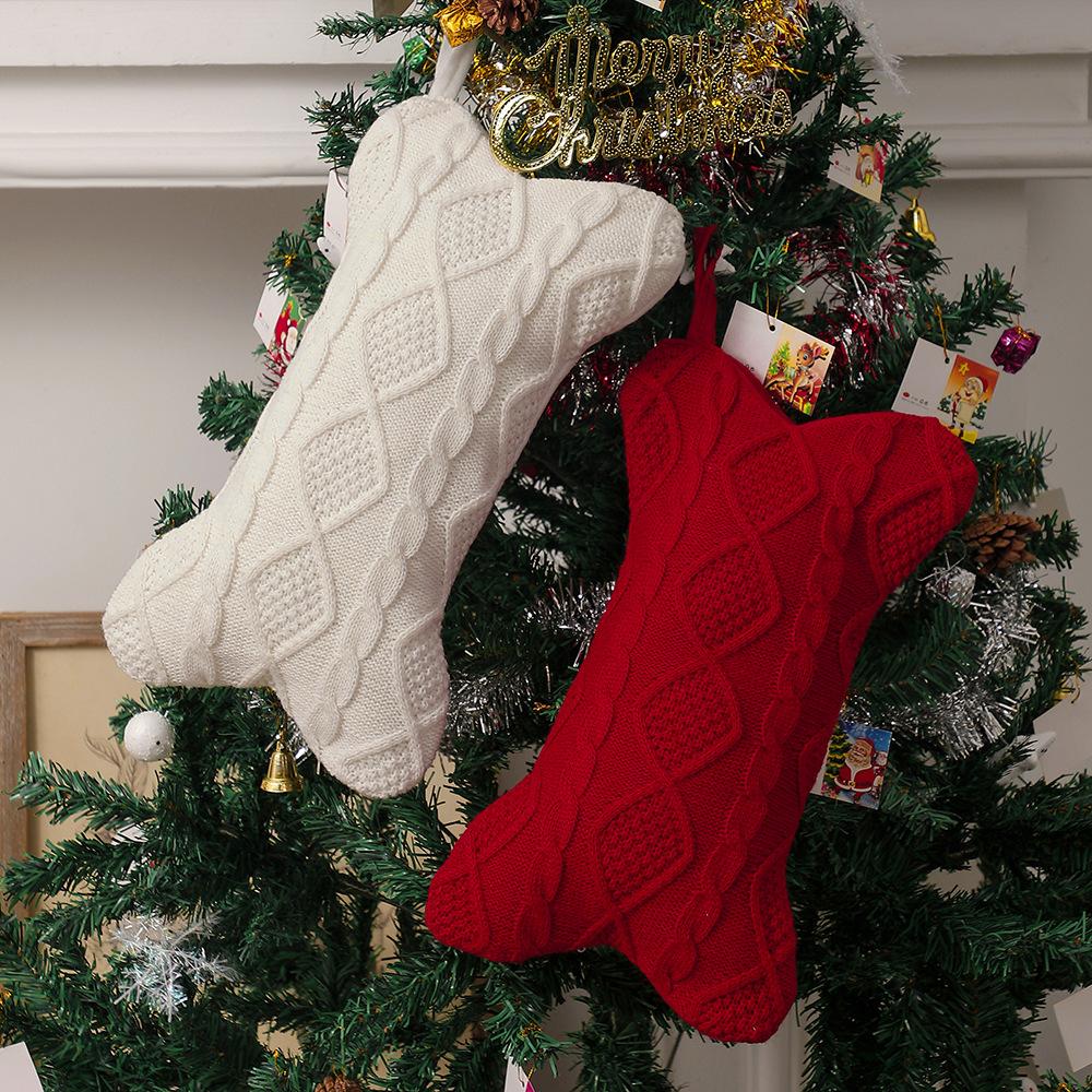 Knit Bone Shape Christmas Stocking Festive Holiday Decor Christmas Tree Decoration Gift Bag adornos de navidad