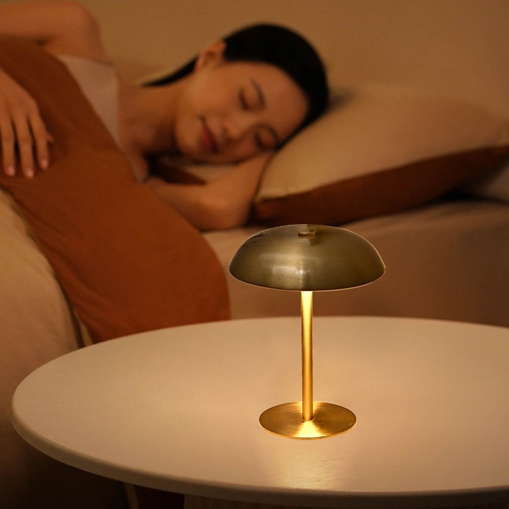 3-Color Lights Mushroom Table Lamp Stepless Dimmable Touch Control LED Desk Light Soft Light Eye-Caring Light Metal Bedside Lamp