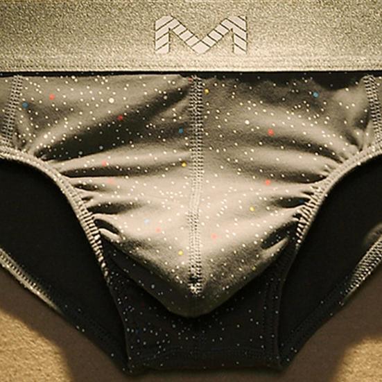 Men Briefs Letter M Stretchy Loose Low Waist Starry Sky Print Patchwork